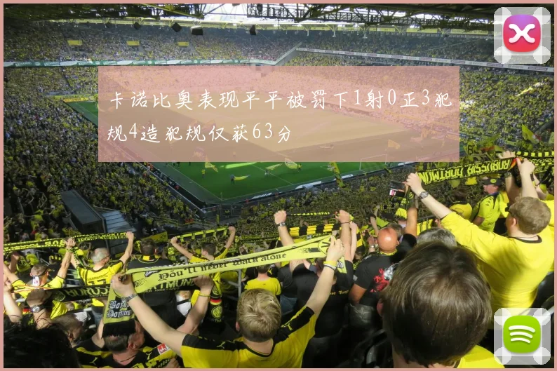 卡诺比奥表现平平被罚下1射0正3犯规4造犯规仅获63分